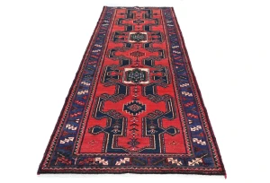 Vintage Red Floral Tribal 3'3X9'5 Hamedan Persian Runner Rug