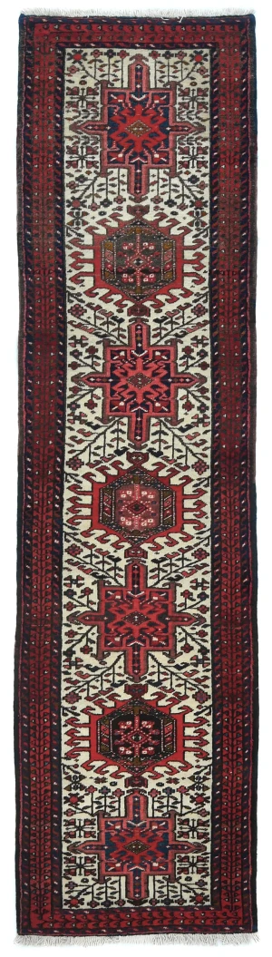 Vintage Red Geometric 2'3 X 9'2 Karajeh Persian Runner Rug
