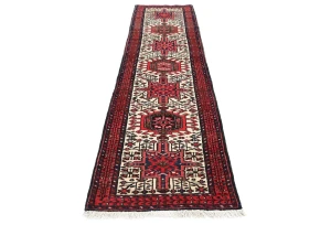 Vintage Red Geometric 2'3 X 9'2 Karajeh Persian Runner Rug