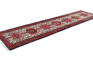 Vintage Red Geometric 2'3 X 9'2 Karajeh Persian Runner Rug