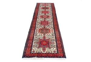 Vintage Red Geometric 2'3 X 9'2 Karajeh Persian Runner Rug