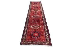 Vintage Red Tribal 2X10 Karajeh Persian Runner Rug