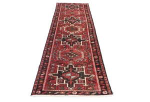 Vintage Red Geometric 3X9 Karajeh Persian Runner Rug
