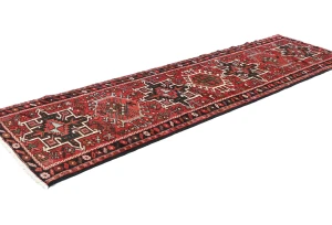 Vintage Red Geometric 3X9 Karajeh Persian Runner Rug