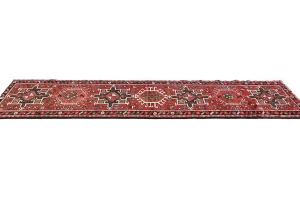 Vintage Red Geometric 3X9 Karajeh Persian Runner Rug