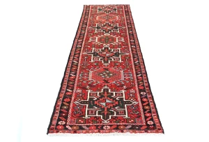 Vintage Red Geometric 3X9 Karajeh Persian Runner Rug