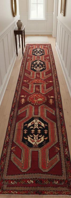 Vintage Purple-navy Tribal 3'6X10'5 Meshkin Persian Runner Rug