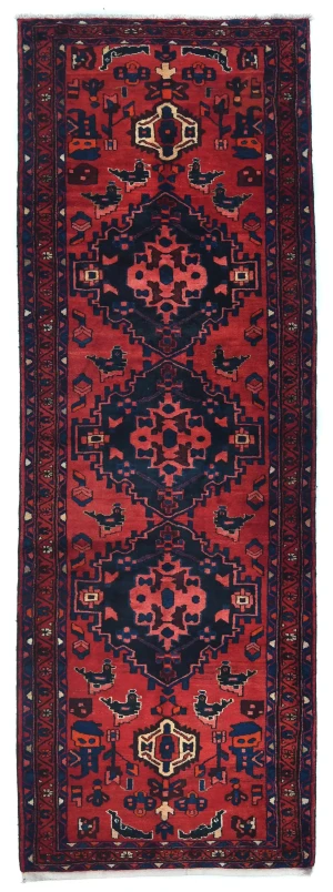 Vintage Red Floral Tribal 3'6X10'2 Hamedan Persian Runner Rug