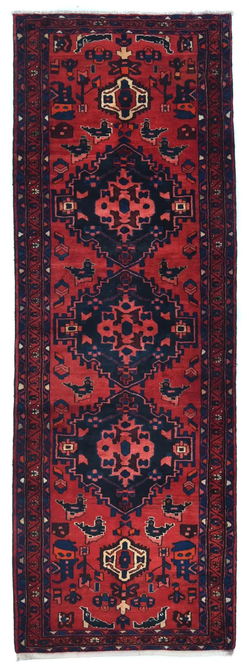 Vintage Red Floral Tribal 3'6X10'2 Hamedan Persian Runner Rug