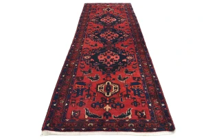 Vintage Red Floral Tribal 3'6X10'2 Hamedan Persian Runner Rug