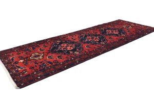 Vintage Red Floral Tribal 3'6X10'2 Hamedan Persian Runner Rug