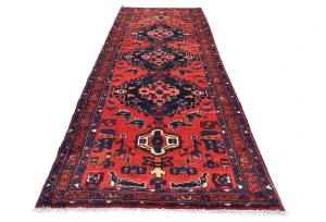 Vintage Red Floral Tribal 3'6X10'2 Hamedan Persian Runner Rug