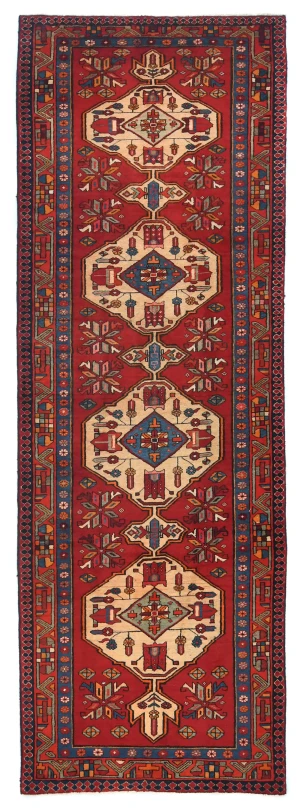 Vintage Red Tribal 3'5X10 Heriz Persian Runner Rug