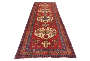 Vintage Red Tribal 3'5X10 Heriz Persian Runner Rug