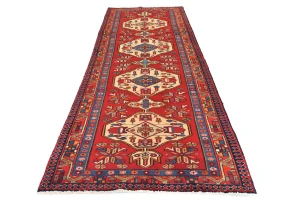 Vintage Red Tribal 3'5X10 Heriz Persian Runner Rug