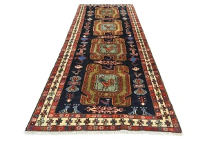 Vintage Plum Pictorial Tribal 4X10'4 Meshkin Persian Runner Rug