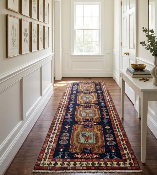 Vintage Plum Pictorial Tribal 4X10'4 Meshkin Persian Runner Rug