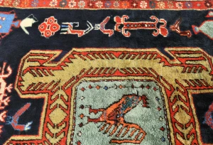 Vintage Plum Pictorial Tribal 4X10'4 Meshkin Persian Runner Rug