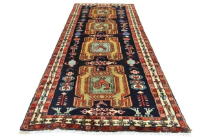 Vintage Plum Pictorial Tribal 4X10'4 Meshkin Persian Runner Rug