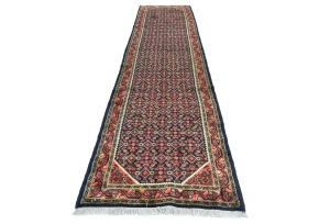 Vintage Purple-navy Allover Tribal 3X12 Hamedan Persian Runner Rug