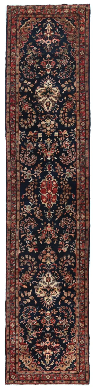 Vintage Purple-navy Tribal 3X15 Hamedan Persian Runner Rug