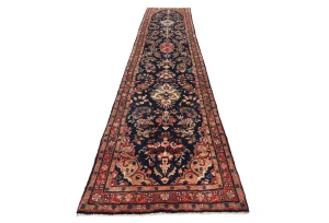 Vintage Purple-navy Tribal 3X15 Hamedan Persian Runner Rug