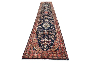 Vintage Purple-navy Tribal 3X15 Hamedan Persian Runner Rug