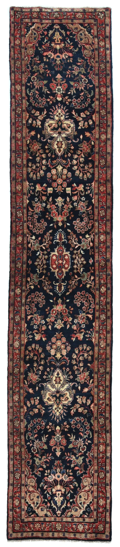 Vintage Navy Blue Floral Tribal 3X15 Hamedan Persian Runner Rug