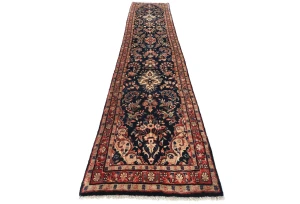 Vintage Navy Blue Floral Tribal 3X15 Hamedan Persian Runner Rug