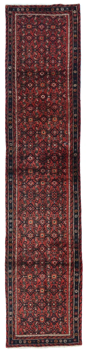 Vintage Red Floral Tribal 3X13 Hamedan Persian Runner Rug
