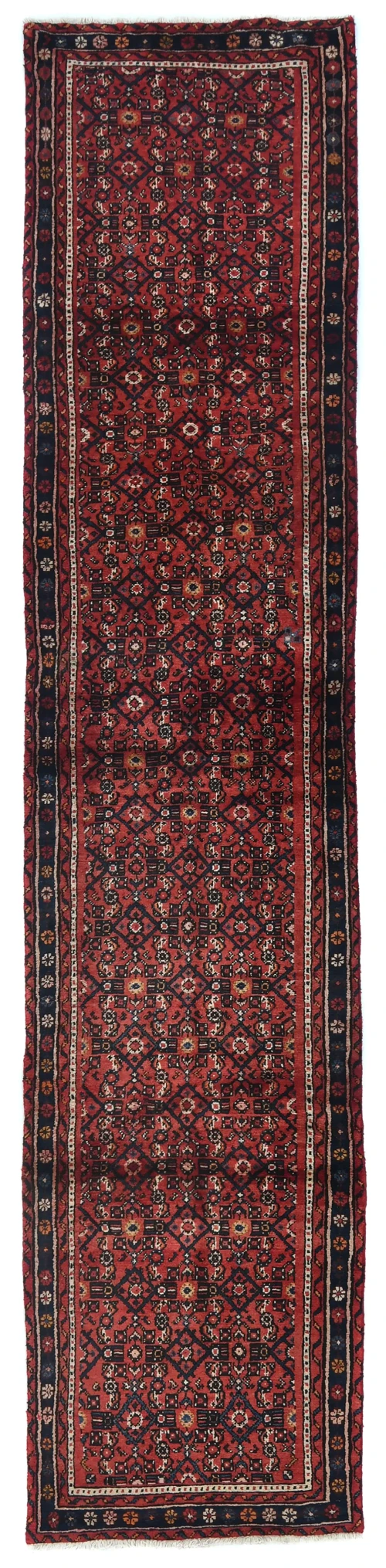Vintage Red Floral Tribal 3X13 Hamedan Persian Runner Rug