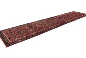 Vintage Red Floral Tribal 3X13 Hamedan Persian Runner Rug