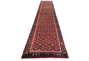 Vintage Red Floral Tribal 3X13 Hamedan Persian Runner Rug