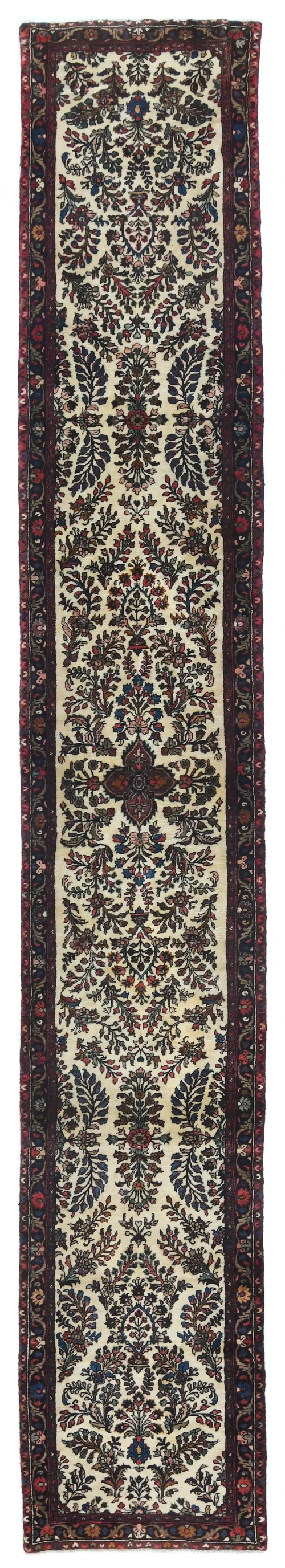 Vintage Cream Floral Tribal 3X17 Hamedan Persian Runner Rug