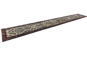 Vintage Cream Floral Tribal 3X17 Hamedan Persian Runner Rug