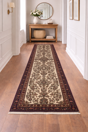 Vintage Cream Floral Tribal 3X17 Hamedan Persian Runner Rug