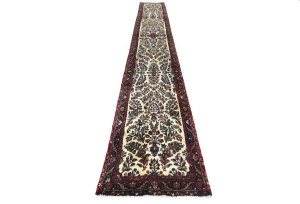 Vintage Cream Floral Tribal 3X17 Hamedan Persian Runner Rug