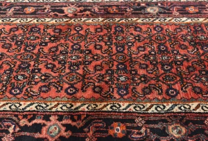 Vintage Coral Red Floral Tribal 3X16 Hamedan Persian Runner Rug