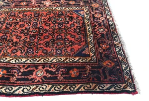 Vintage Coral Red Floral Tribal 3X16 Hamedan Persian Runner Rug