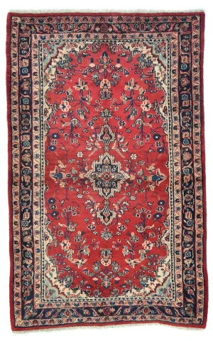 Vintage Red Floral Tribal 3'7X5'6 Hamedan Persian Rug