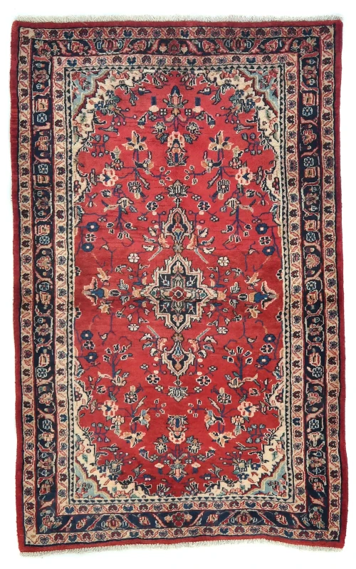 Vintage Red Floral Tribal 3'7X5'6 Hamedan Persian Rug