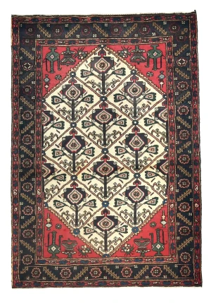 Vintage Cream Floral Tribal 3X5 Hamedan Persian Rug