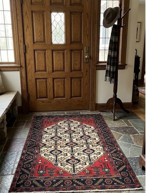 Vintage Cream Floral Tribal 3X5 Hamedan Persian Rug