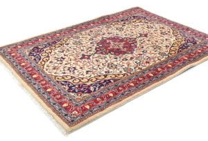 Vintage Cream Floral 3'6X4'7 Sarouk Persian Rug