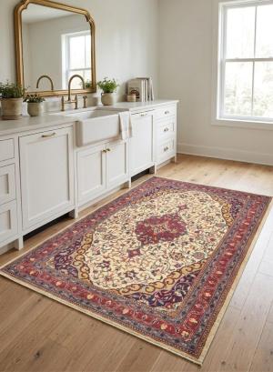 Vintage Cream Floral 3'6X4'7 Sarouk Persian Rug