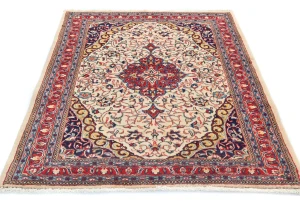 Vintage Cream Floral 3'6X4'7 Sarouk Persian Rug