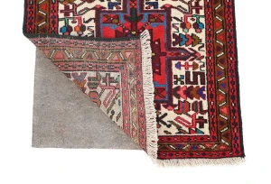 Vintage Cream Geometric 2X9 Karajeh Persian Runner Rug