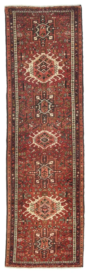 Vintage Red Geometric 3X11 Karajeh Persian Runner Rug