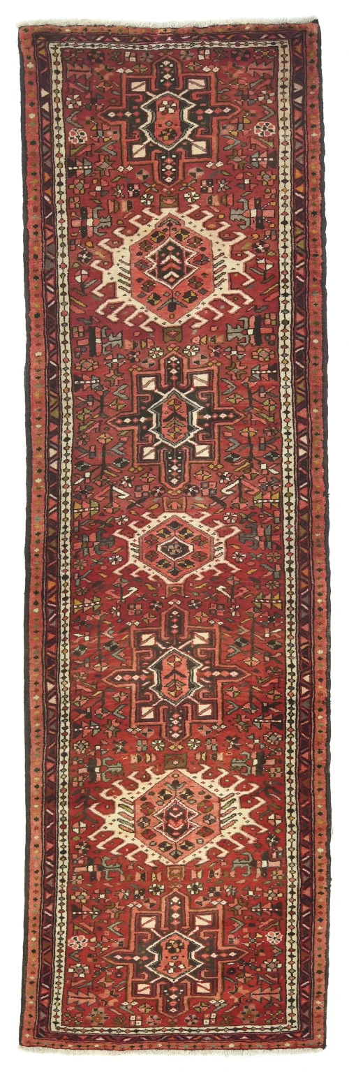 Vintage Red Geometric 3X11 Karajeh Persian Runner Rug
