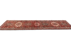 Vintage Red Geometric 3X11 Karajeh Persian Runner Rug